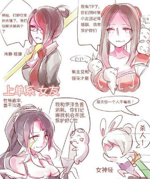 单身狗看看不说话，LOL五个位置妹子的性格。