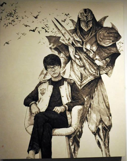 大魔王和劫 Faker参加韩国LOL画展