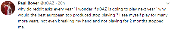 FNC上单sOAZ：作为欧洲最强上单我还要打很久