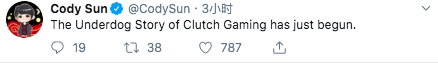 即将面对三大AD选手 CodySun推特宣战