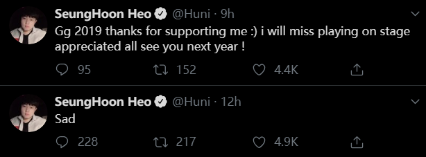 Huni：想念舞台上的比赛 大家明年再见