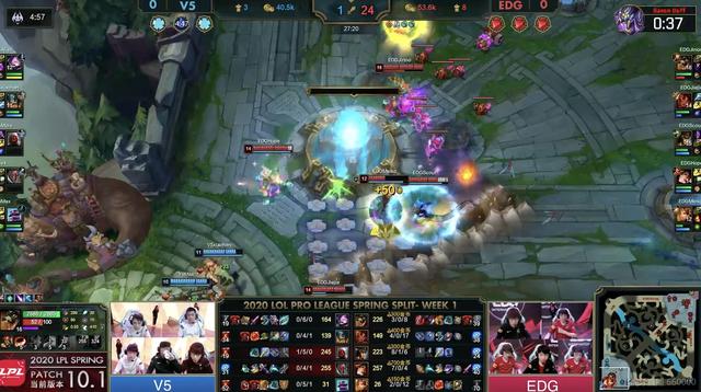 EDG首秀2比0完胜V5，队员表现引发热议，网友：这<a href=/zhiye/daye/ target=_blank class=infotextkey>打野</a>是真的猛