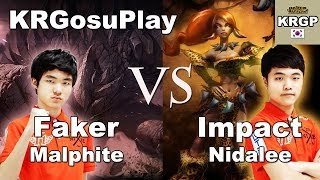 Faker上单AP石头人 VS Impact豹女 小猪瞎子打野