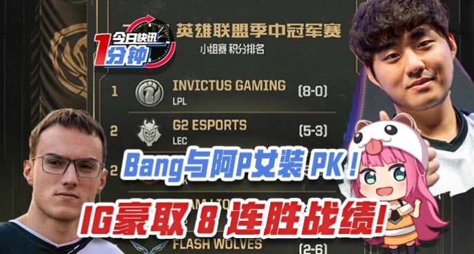 掌盟快讯：Bang与阿P女装PK！IG豪取8连胜战绩