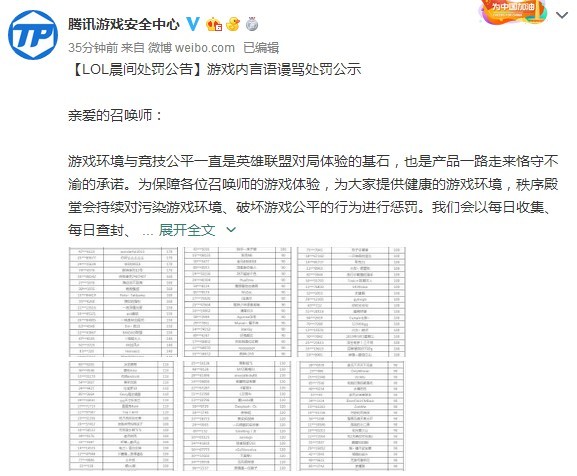 《英雄联盟》处罚22109名言语谩骂玩家 禁言30局以上